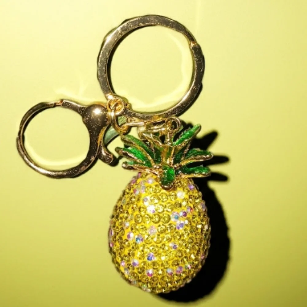 Crystal Pineapple Keychain Charm - Yellow Gold Sparkle
